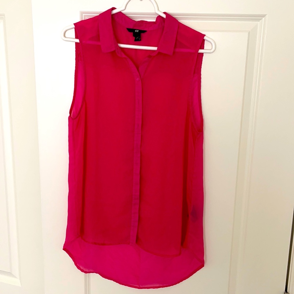 H&M Top| Pink/Magenta sheer sleeveless top